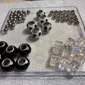 Vintage Reclaimed Silver Lined Beads & findings from Broken Necklace & Bracelet
